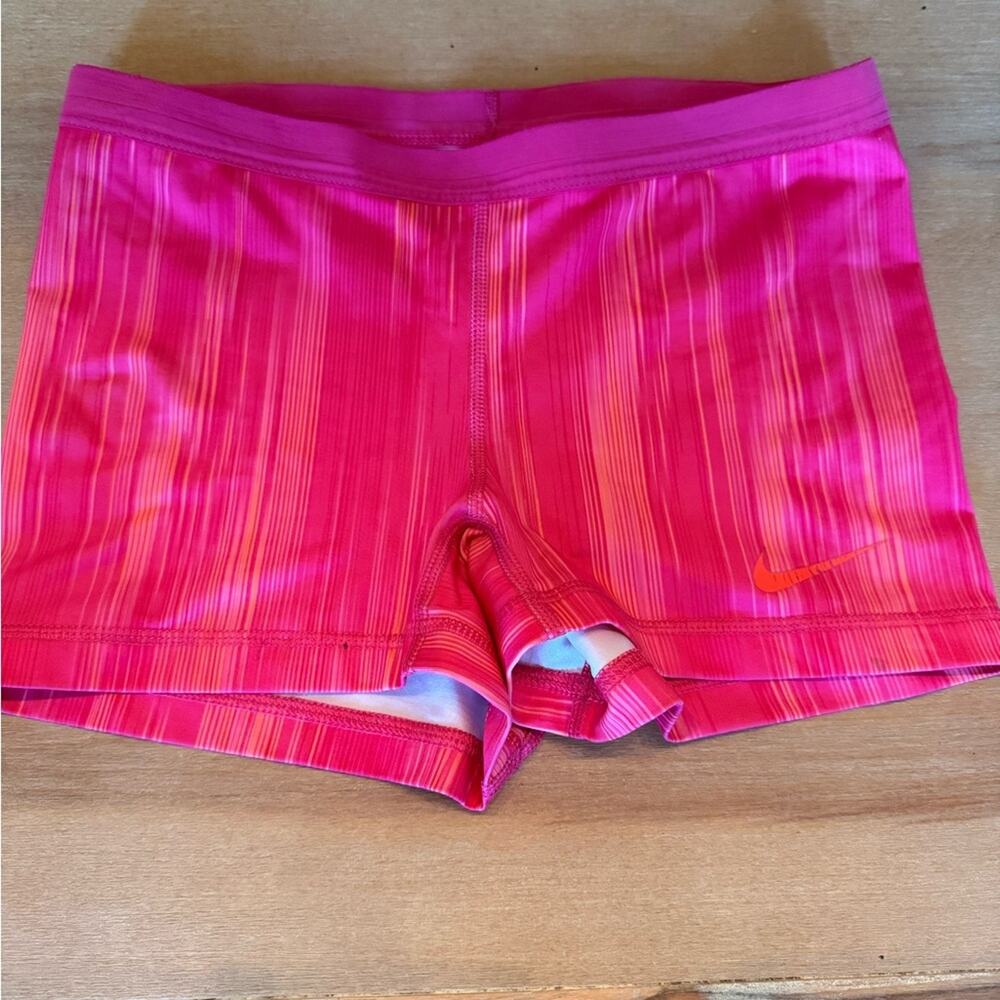 Nike Dri-fit Women's Vibrant Pink Striped Compression Shorts.
